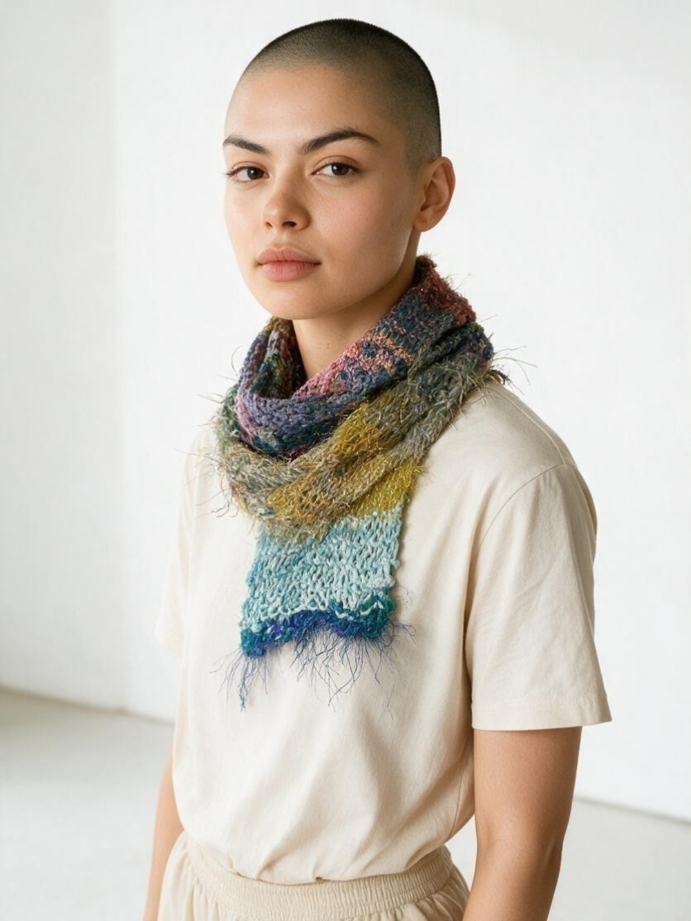 Handcrafted Multicolor Knit Scarf - Soft Gradient Accent